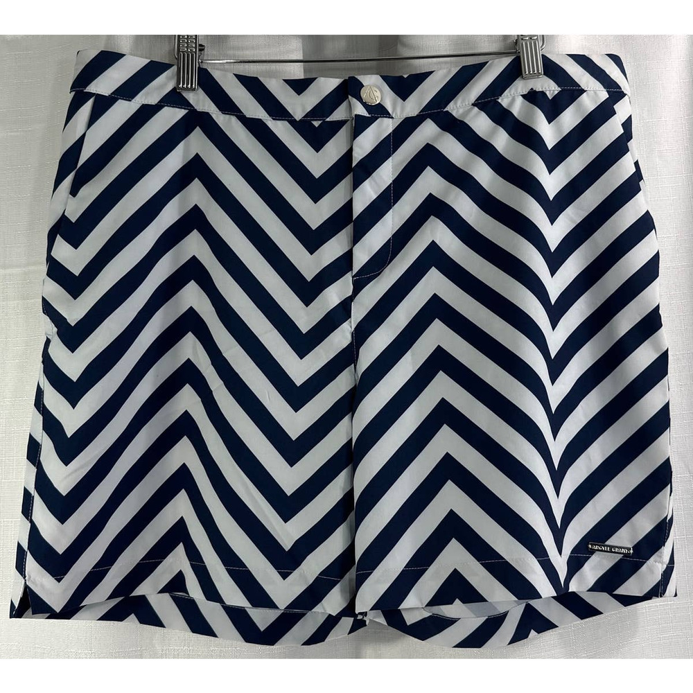 ARGYLE GRANT Royal Navy Blue and White Chevron Swim Trunks Shorts Size 38 NWT